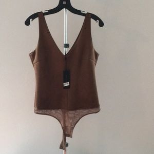 BCBG MAXAZRIA “MYA” BODYSUIT FAUX SUEDE